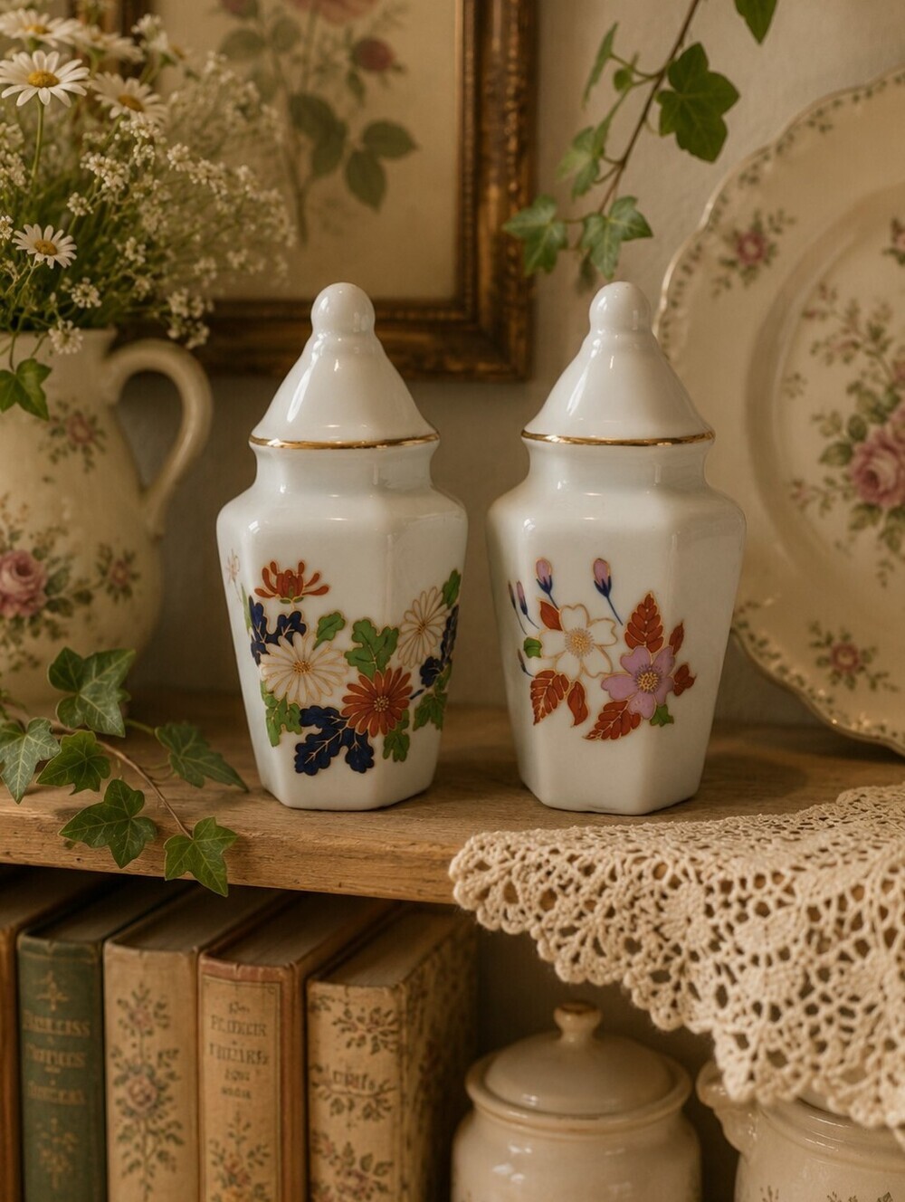 Vintage Japanese Porcelain Salt and Pepper Shakers – Floral Gold Trim